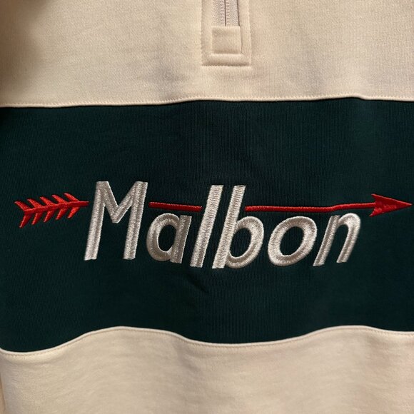 NWT. Malbone Golf Collegiate half zip collared sweatshirt Cream/Forest Green. L - Picture 2 of 6